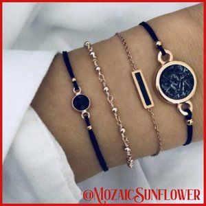 4 Piece Black and Gold Color Geometric Bracelet Set